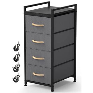 domydevm 4 tier drawer closet organizer tower clothing storage drawers small black nightstand fabric organizer unit with wooden top for bedroom, living room, nursery room