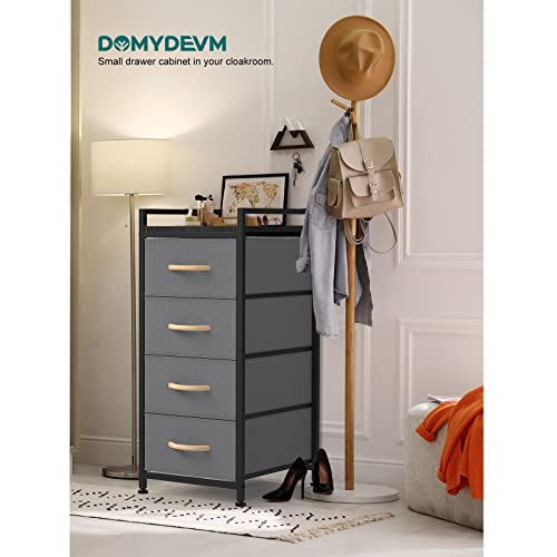 DOMYDEVM 4 Tier Drawer Closet Organizer Tower Clothing Storage Drawers Small Black Nightstand Fabric Organizer Unit with Wooden Top for Bedroom, Living Room, Nursery Room