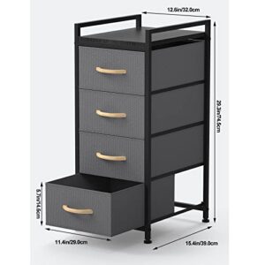 DOMYDEVM 4 Tier Drawer Closet Organizer Tower Clothing Storage Drawers Small Black Nightstand Fabric Organizer Unit with Wooden Top for Bedroom, Living Room, Nursery Room