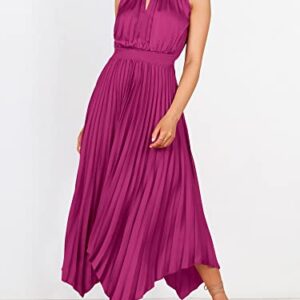 ANRABESS Women's Sleeveless Cutout Halter Neck Satin Formal Dress Smocked Pleated Asymmetric Party Cocktail Maxi Dress Elagant Wedding Guest Evening Graduation Prom Dress 752meihong-M Rose