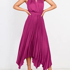 ANRABESS Women's Sleeveless Cutout Halter Neck Satin Formal Dress Smocked Pleated Asymmetric Party Cocktail Maxi Dress Elagant Wedding Guest Evening Graduation Prom Dress 752meihong-M Rose