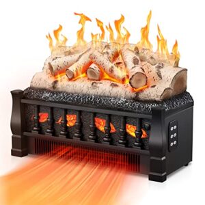 r.w.flame electric fireplace log set heater 21in, remote control, flame brightness adjustable,realistic ember bed,overheating protection for home and office decor,1500w whitish gray logs