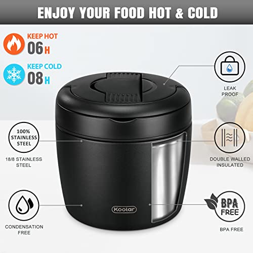 wiwens Thermo Food Jar for Hot Food Adults 32OZ Soup Thermo Lunch Containers Wide Mouth Vacuum Insulated Stainless Steel Leakproof Bento Box with Spoon (Black)