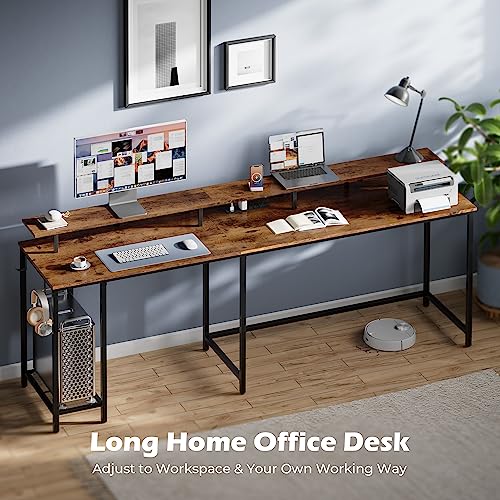 SUPERJARE L Shaped Computer Desk with Power Outlets & LED Lights, Gaming Desk with Monitor Stand & Storage Shelf, Home Office Desk Corner Desk with Hooks, Rustic Brown