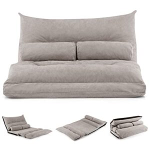 giantex adjustable floor sofa bed, foldable lazy couch bed with adjustable backrest, convertible sofa sleeper with 2 lumbar pillows, floor seating for gaming living room bedroom (gray)