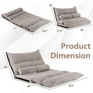 Giantex Adjustable Floor Sofa Bed, Foldable Lazy Couch Bed with Adjustable Backrest, Convertible Sofa Sleeper with 2 Lumbar Pillows, Floor Seating for Gaming Living Room Bedroom (Gray)