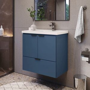 cozimax vanity soul 24" floating bathroom vanity and cultured marble sink with soft close door (blue)