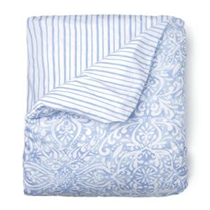 MARTHA STEWART Avery Medallion King Size Duvet, 3 Piece Set-1 Duvet Cover, 2 Pillow Shams, Cotton-Percale, Soft, Reversible, Easy Wash, All Season 104"x92" With Button Closure, Dorm Essentials, Blue