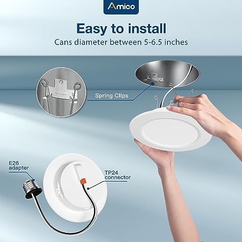 Amico 5/6 inch 5CCT LED Recessed Lighting 12 Pack, 1050LM Ultra-Thin Flat LED Can Lights, Dimmable, IC Rated, 12W Eqv 110W, 2700K/3000K/4000K/5000K/6000K Selectable, Retrofit Installation- ETL & FCC