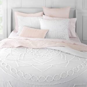 MARTHA STEWART Sophia Medallion Chenille Duvet Cover Queen Size, 3 Piece Set- 1 Duvet Cover, 2 Pillow Shams, Cotton-Percale, Soft, Reversible, Easy Wash, All Season 90"x92" with Button Closure, White