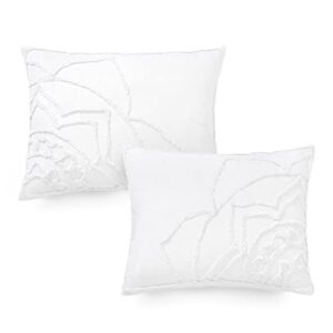 MARTHA STEWART Sophia Medallion Chenille Duvet Cover Queen Size, 3 Piece Set- 1 Duvet Cover, 2 Pillow Shams, Cotton-Percale, Soft, Reversible, Easy Wash, All Season 90"x92" with Button Closure, White