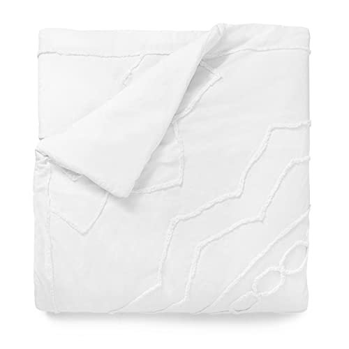 MARTHA STEWART Sophia Medallion Chenille Duvet Cover Queen Size, 3 Piece Set- 1 Duvet Cover, 2 Pillow Shams, Cotton-Percale, Soft, Reversible, Easy Wash, All Season 90"x92" with Button Closure, White