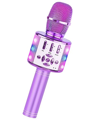 Amazmic Toys for girls, Kids Karaoke Microphone Toddler Microphone for singing with LED Lights,Voice Changer kids Birthday Gift for Girls, Boys, Girls Toy Age 3, 4, 5, 6, 7, 8+ Years Old(Light Purple)