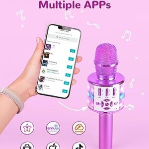 Amazmic Toys for girls, Kids Karaoke Microphone Toddler Microphone for singing with LED Lights,Voice Changer kids Birthday Gift for Girls, Boys, Girls Toy Age 3, 4, 5, 6, 7, 8+ Years Old(Light Purple)