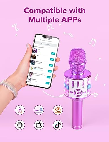 Amazmic Toys for girls, Kids Karaoke Microphone Toddler Microphone for singing with LED Lights,Voice Changer kids Birthday Gift for Girls, Boys, Girls Toy Age 3, 4, 5, 6, 7, 8+ Years Old(Light Purple)