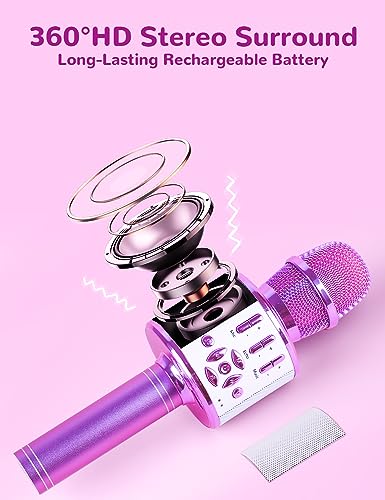 Amazmic Toys for girls, Kids Karaoke Microphone Toddler Microphone for singing with LED Lights,Voice Changer kids Birthday Gift for Girls, Boys, Girls Toy Age 3, 4, 5, 6, 7, 8+ Years Old(Light Purple)