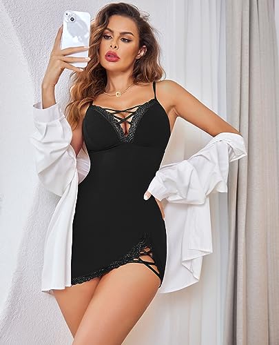 Avidlove Sexy Nightie Babydoll Lace Chemise Nightgown Babydoll Lingerie for Women Black L
