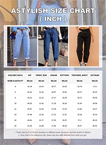 Astylish Women White Jeans High Waist Casual Loose Boyfriend Cropped Mom Denim Pants White Size 12