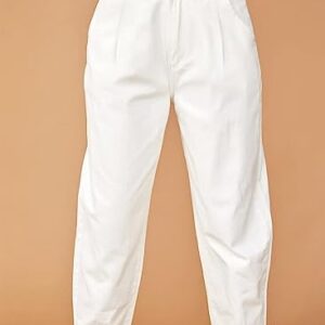 Astylish Women White Jeans High Waist Casual Loose Boyfriend Cropped Mom Denim Pants White Size 12