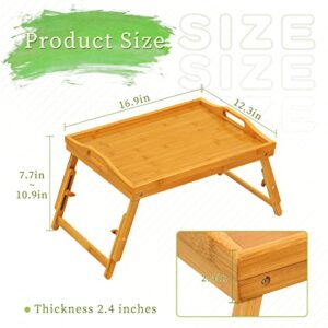 Bed Tray for Eating - Raised Food Table Up to 9.5" on Lap Sofa - Adjustable Bamboo Serving Tray - Portable Snack Platter with Folding Legs Ideal for Bedroom Picnic