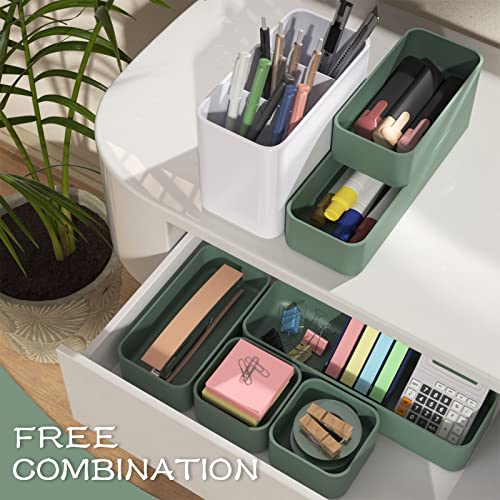 CHANCETSUI 6 PCS Stackable Drawer Organizers Set, Versatile Desk and Vanity Drawer Organizer Trays, Storage Bins for Makeup, Bathroom, Bedroom, Kitchen and Office, Green