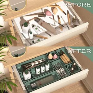 CHANCETSUI 6 PCS Stackable Drawer Organizers Set, Versatile Desk and Vanity Drawer Organizer Trays, Storage Bins for Makeup, Bathroom, Bedroom, Kitchen and Office, Green