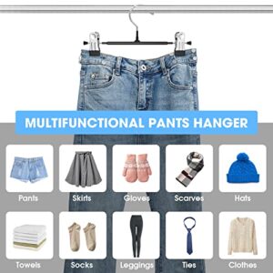 24Pack Pants Skirt Hangers with Clips, Adjustable Skirt Hangers for Women Non Slip Closet Organizers and Storage Space Saving Shorts Hangers for Pants Jeans Leggings Skirts Shorts Hats Clothes(Black)