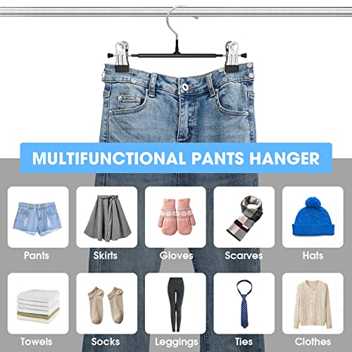 24Pack Pants Skirt Hangers with Clips, Adjustable Skirt Hangers for Women Non Slip Closet Organizers and Storage Space Saving Shorts Hangers for Pants Jeans Leggings Skirts Shorts Hats Clothes(Black)