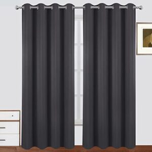 LEMOMO 100% Blackout Curtains 52 x 84 Inch/Dark Grey Curtains Set of 2 Panels Thermal Insulated Room Darkening Bedroom Curtains