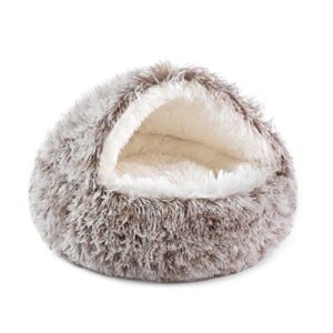 noyal dog bed round hooded plush cat cave donut anti anxiety fluffy dog bed for small medium dog and cat