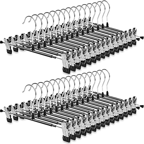 30 Pack Pants Hangers with Clips - POZEAN Clothes Hanger with Adjustable Clips, Skirt Hangers Space Saving for Pants, Skirts, Jeans, Shorts, Kids Clothes and More(Black)