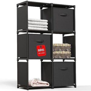 6-cube storage organizer, closet organizers and storage, cube storage shelf with 3 extra drawers, strong load-bearing capacity, portable shelves for bedroom, living room, home, office black