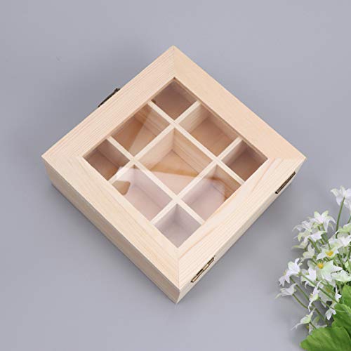 Gatuida Tea Box for Tea Bags Organizer, Wooden Tea Storage Organizer with Clear Top Window, 9 Compartments Eco-Friendly Tea Bag Holder, Multi-Functional Storage Box