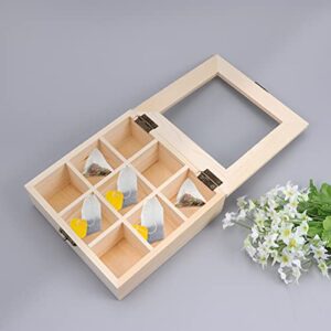 Gatuida Tea Box for Tea Bags Organizer, Wooden Tea Storage Organizer with Clear Top Window, 9 Compartments Eco-Friendly Tea Bag Holder, Multi-Functional Storage Box