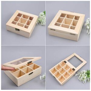 Gatuida Tea Box for Tea Bags Organizer, Wooden Tea Storage Organizer with Clear Top Window, 9 Compartments Eco-Friendly Tea Bag Holder, Multi-Functional Storage Box