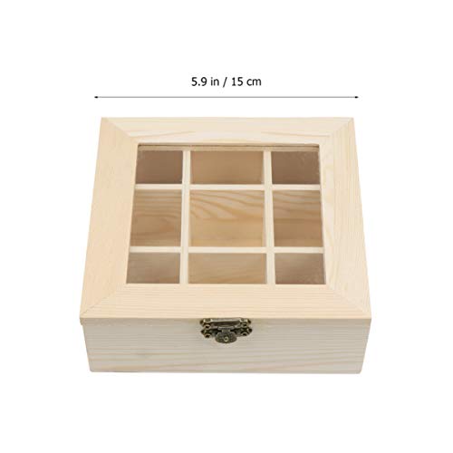 Gatuida Tea Box for Tea Bags Organizer, Wooden Tea Storage Organizer with Clear Top Window, 9 Compartments Eco-Friendly Tea Bag Holder, Multi-Functional Storage Box