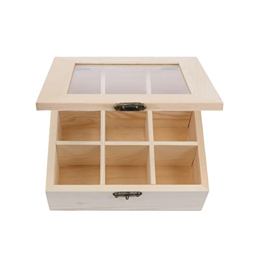 Gatuida Tea Box for Tea Bags Organizer, Wooden Tea Storage Organizer with Clear Top Window, 9 Compartments Eco-Friendly Tea Bag Holder, Multi-Functional Storage Box