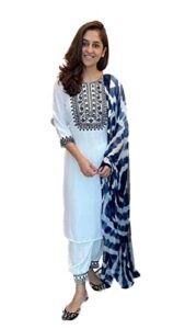 roohvastra white colored traditional embroidered kurti pent set for women 340 (white, 40)