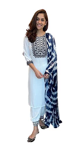 RoohVastra White colored traditional embroidered kurti pent set for women 340 (White, 40)