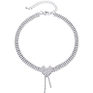 kiszu rhinestone choker necklace silver diamond heart pendant necklaces sparkly dainty crystal cubic zirconia necklace chain jewerly fashion party prom wedding accessories for women and girls
