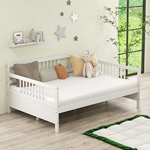 Giantex Full Size Daybed, Wooden Daybed Sofa Bed Frame with Wood Slat Support for Kids Teens, Multi-Functional Day Bed for Living Room Bedroom Guest Room, No Box Spring Needed (Full,White)