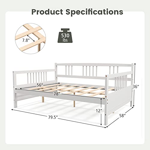 Giantex Full Size Daybed, Wooden Daybed Sofa Bed Frame with Wood Slat Support for Kids Teens, Multi-Functional Day Bed for Living Room Bedroom Guest Room, No Box Spring Needed (Full,White)