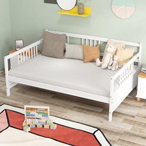 Giantex Full Size Daybed, Wooden Daybed Sofa Bed Frame with Wood Slat Support for Kids Teens, Multi-Functional Day Bed for Living Room Bedroom Guest Room, No Box Spring Needed (Full,White)