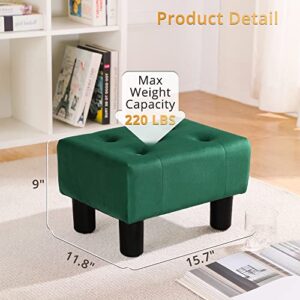 LUE BONA Small Foot Stool Ottoman, Velvet Tufted Footrest with Plastic Legs, 9''H, Rectangle Foot Stools for Adult with Non-Slip Pads, Footstool for Living Room,Couch, Embered