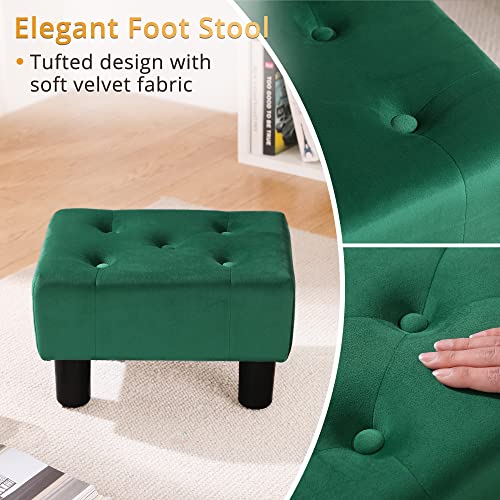 LUE BONA Small Foot Stool Ottoman, Velvet Tufted Footrest with Plastic Legs, 9''H, Rectangle Foot Stools for Adult with Non-Slip Pads, Footstool for Living Room,Couch, Embered