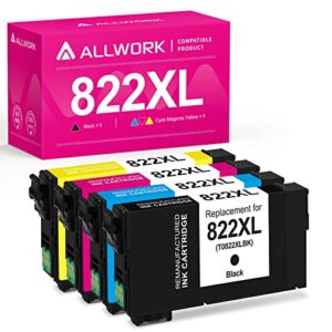 allwork new version remanufactured 822xl ink cartridges replacement for epson t822xl 822 t822 ink for workforce pro wf-3820 wf-4820 wf-4830 wf-4833 wf-4834, black cyan magenta yellow 4-pack