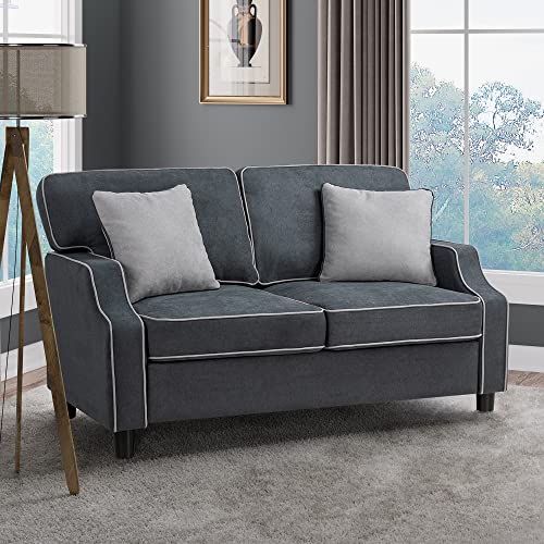 Shintenchi 56”Small Modern Fabric Sofa Couch,Mid Century Linen Upholstered Fabric 2-Seat Sofa Loveseat Furniture with Pillow for Small Living Room, Apartment, Small Space, Dark Gray