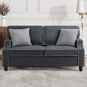shintenchi 56”small modern fabric sofa couch,mid century linen upholstered fabric 2-seat sofa loveseat furniture with pillow for small living room, apartment, small space, dark gray