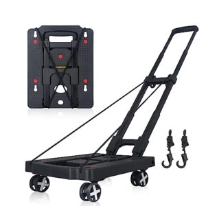 lidtop folding hand truck dolly, foldable dolly cart for moving, lightweight portable luggage cart with rotate wheels, utility cart adjustable handle, collapsible for travel shopping airport office