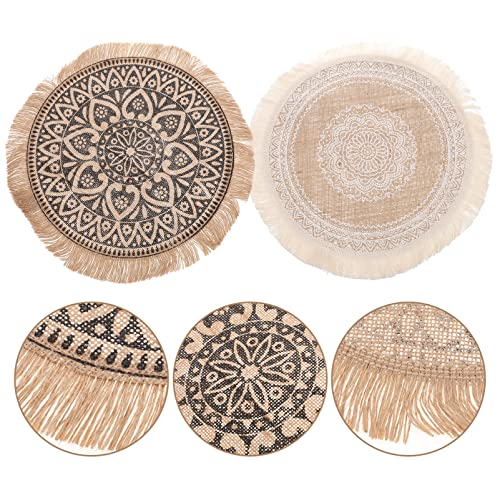 Trivet 2pcs Mandala Placemat Cotton Woven Macrame Tassels Table Mats Washable Round Burlap Placemats Natural Jute Coasters for Kitchen Table Woven Placemats Round Placemats Round Placemats